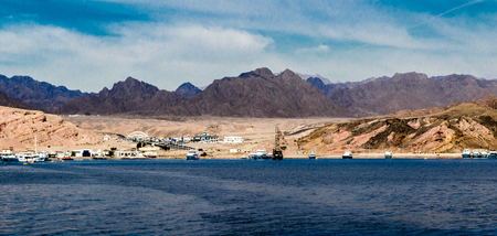 panorama view from the sea to the mountains of the Ras Mohammedの写真素材
