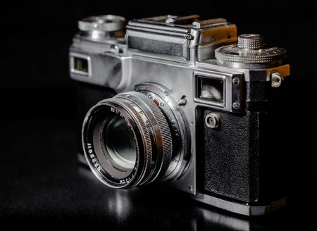 vintage camera on black background