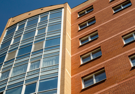 front of house on blue sky backgroundの写真素材