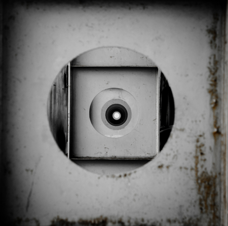 round holes in the metal construction in perspectiveの写真素材