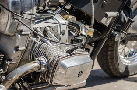 old chopper motorcycle engine closeupの写真素材