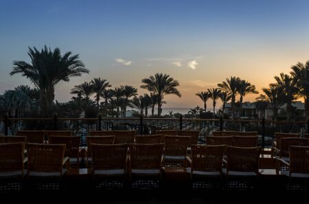 landscape dawn sky palms and hotel in egypt in Sharm El Sheikhの写真素材