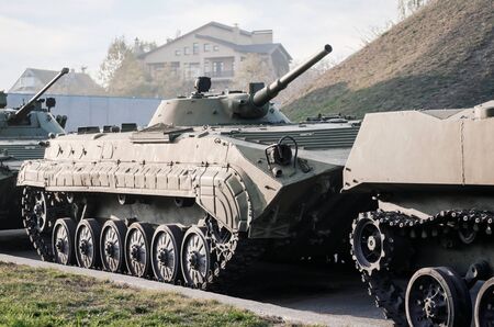 military army equipment armored tank on a city street in Crimea Ukraineの写真素材