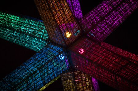 abstract decoration with colored lights in the dark isolated close upの写真素材