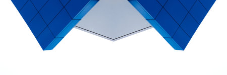 architectural abstract pattern fragment of a wall of blue modern building on a white background