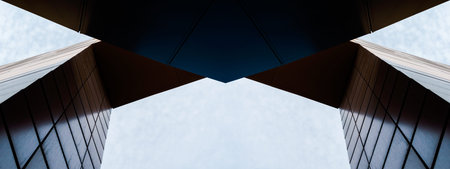 wall and arch of modern tall building against sky and clouds abstract architectural background