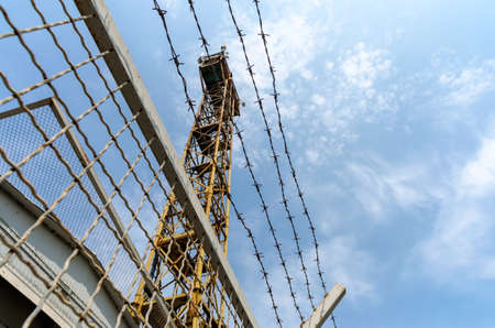 fence barbed wire and watchtower on the border Ukraine Crimeaの写真素材