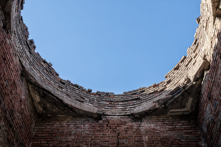 bottom view from old antique stone tower
