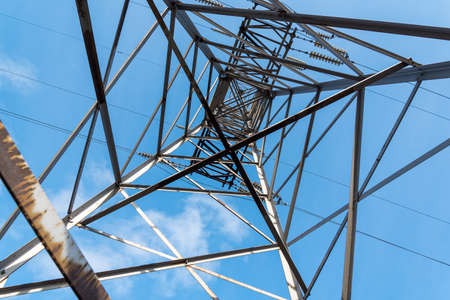 old high metal tower building with stairs bottom viewの写真素材