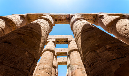 antique columns in a karnak temple in luxor in egyptの写真素材