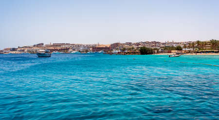 many ships in the Hkrgada Marina in the Red Sea in Egyptの写真素材