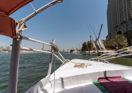 nile river in egypt view from ship during travelの写真素材