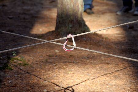 two ropes fastened by a cross and a treeの写真素材