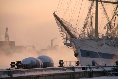 a nose of a white sailing vesselの写真素材