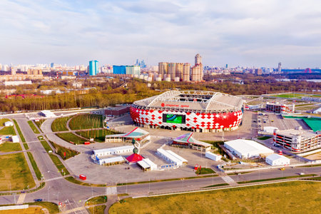 Moscow, Russia - April 24, 2018: Aerial view of Spartak Stadium Otkritie Arena . Beautiful panorama...