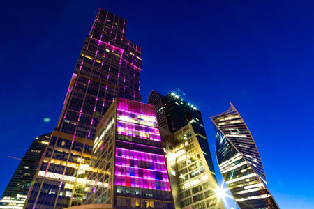 modern Business Center in the night lightsの写真素材