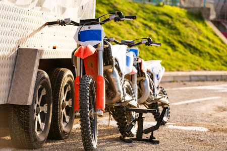 mountain off-road motorcycles in the parking