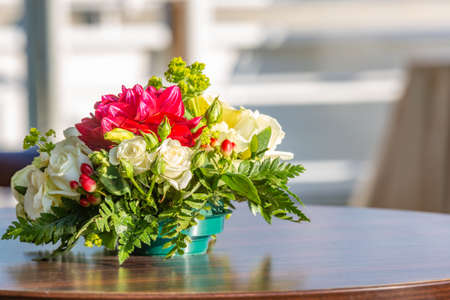 Table decor flowers in restaurantの写真素材