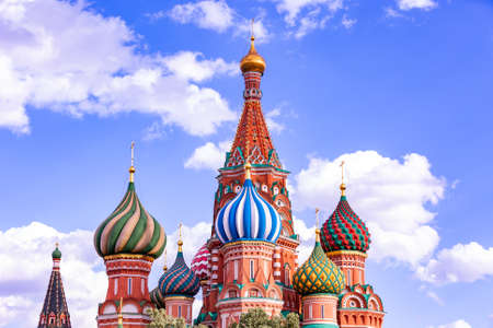 St. Basils Cathedral on Red Square in the Kremlin in Moscow witの写真素材