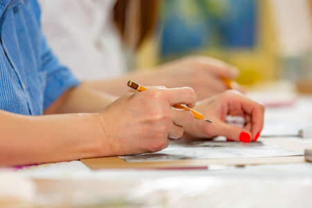 Architect drawing blueprints. Architectural engineering conceptの写真素材