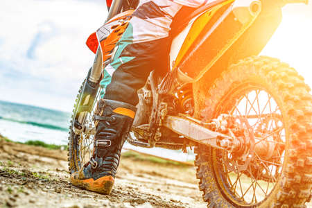 sport motorbike on the side of the road. Biker ready to runの写真素材