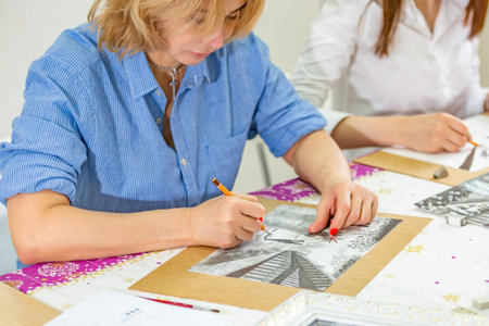 Architect drawing blueprints. Architectural engineering conceptの写真素材