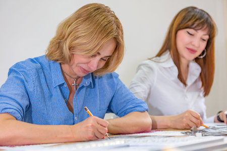 Architect drawing blueprints. Architectural engineering concept