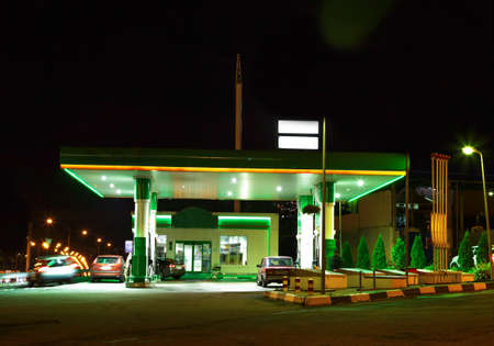 Petrol gas station with night lightsの写真素材