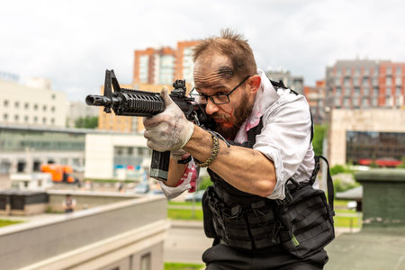 man took aim with the pistol. Action Movie Style
