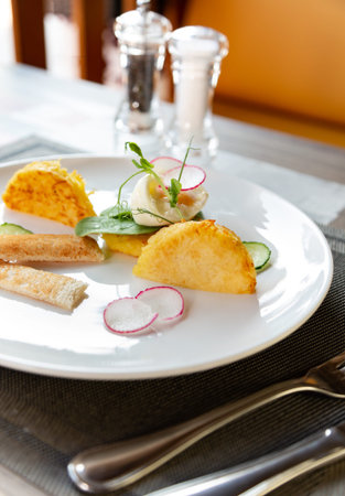 Healthy breakfast food. Delicious benedict for real gourmet. Beautifully served benedict on white...