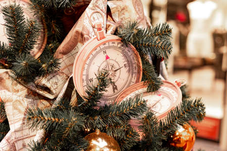 Closeup on Christmas tree decoration over festive backgroundの写真素材
