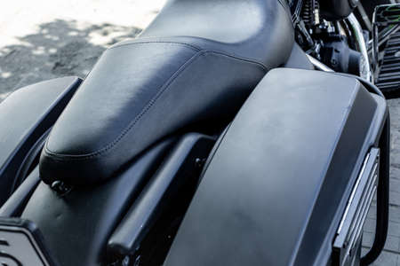 Close up of Vintage motorcycle parking on the road. Croped viewの写真素材