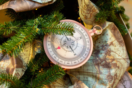 Closeup on Christmas tree decoration over festive background