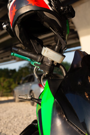 view of handlebar grips of the motorcycle closeupの写真素材