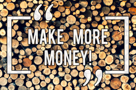 Writing note showing Make More Money. Business photo showcasing Increase your incomes salary benefits Work harder Ambition Wooden background vintage wood wild message ideas intentions thoughtsの写真素材