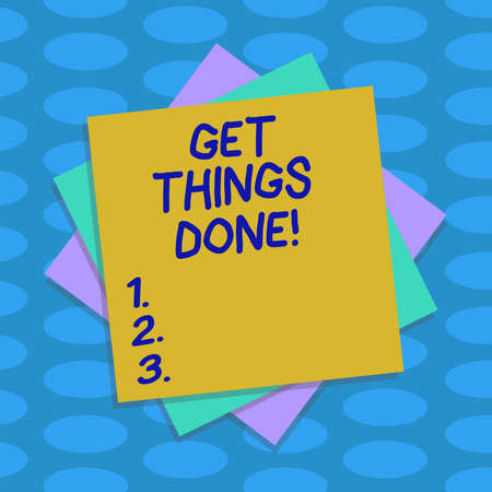 Word writing text Get Things Done. Business concept for To be in charge of do something leader leadership action Multiple Layer of Blank Sheets Color Paper Cardboard photo with Shadowの写真素材