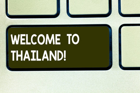 Conceptual hand writing showing Welcome To Thailand. Business photo text inviting showing or tourist to visit your home country Keyboard key Intention to create computer message ideaの写真素材