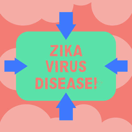 Writing note showing Zika Virus Disease. Business photo showcasing transmitted primarily Aedes mosquitoes which bite Arrows on Four Sides of Blank Rectangular Shape Pointing Inward photoの写真素材