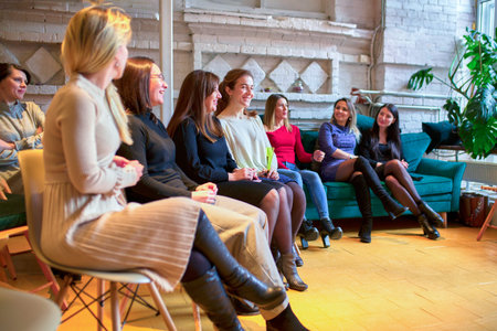 Abstract people lecture in seminar room, education or training concept