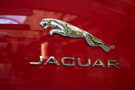 MOSCOW, RUSSIA, 24.04.2019: Jaguar logo Jaguar Cars is brand of Jaguar Land Rover,British...