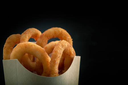 Onion Rings in paper box From a Fast Food Restaurant
