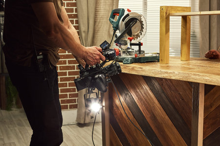 Behind the scenes of video production or video shooting, Film grain, selective focus, special illuminationの写真素材