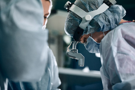 A shot of an emergency and a serious accident in the operating room, a team of surgeons makes an...