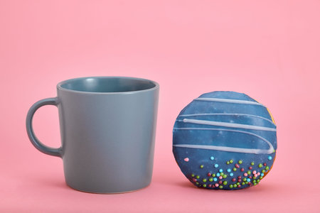 Colorful Donuts Breakfast Composition with Different Color Styles. Game of color, sweet life. Copy...