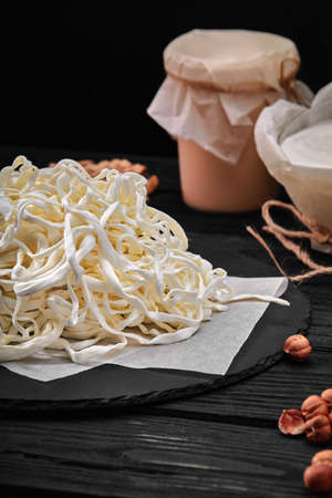 Cheese Chechil. Homemade soft cheese production. farm prodactの写真素材