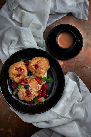 Fritelle traditional breakfast pastries in Venice. Italian sweetsの写真素材