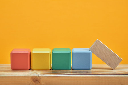 empty wooden cubes mockup style, copy space. Colourful blocks template for creative design, place...