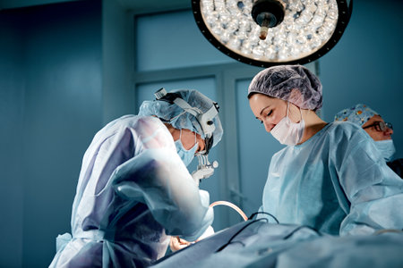 A team of surgeons is fighting for life, for a real operation, for real emotions. The intensive care team is fighting for the life of the patient. Saving life, the struggle for lifeの写真素材