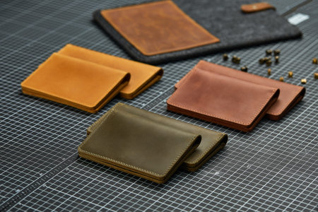 Set of handmade leather goods, key holder rings, wallet, purse, notepad, handbook. Handcrafted...