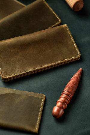 Handmade products made of genuine yellow and red leather. Leather passport cover, leather wallet....